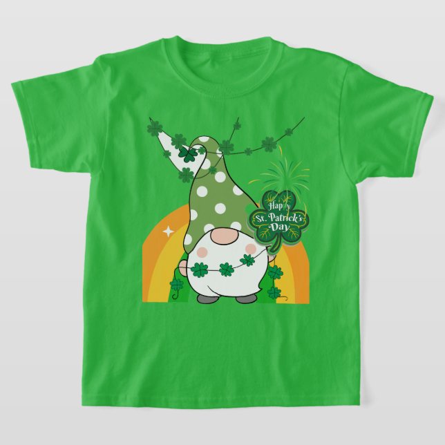 Cute St. Patrick’s Day Gnome with ShamrocksT-Shirt T-Shirt (Laydown)