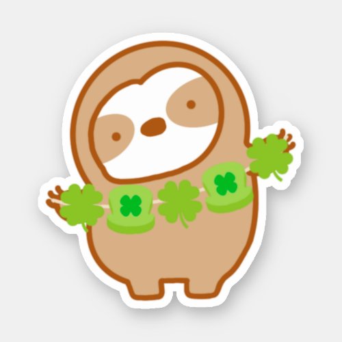 Cute St Patricks Day Lucky Clover Banner Sloth Sticker