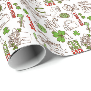 Cute St Patrick Symbols Illustration Doodle Style Wrapping Paper