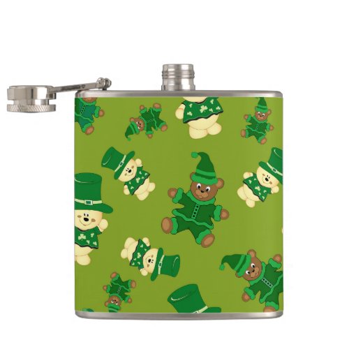 Cute St Patrick Tedy Bears Pattern Flask