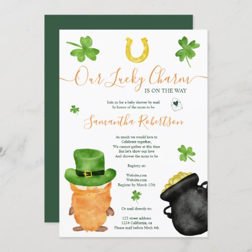 Cute St Patrick watercolor baby shower by mail Invitation