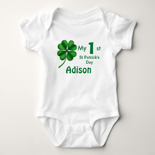 Cute St Patrick's Day Baby Boy or Girl Shamrock Bodysuit (Front)