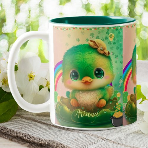 Cute St Patricks Day Baby Duck Personalized  Two_Tone Coffee Mug