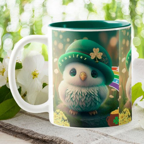 Cute St Patricks Day Baby Owl Personalized  Two_Tone Coffee Mug