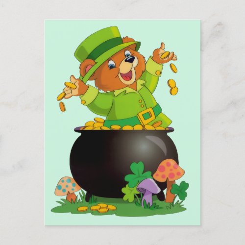 Cute St Patricks Day Bear Holiday Postcard