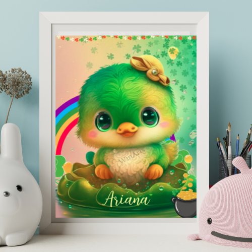 Cute St Patricks Day Bird Personalized Art  Poster