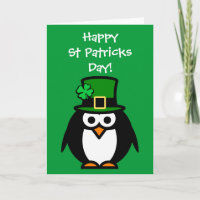 Cute St Patricks Day card with leprechain penguin
