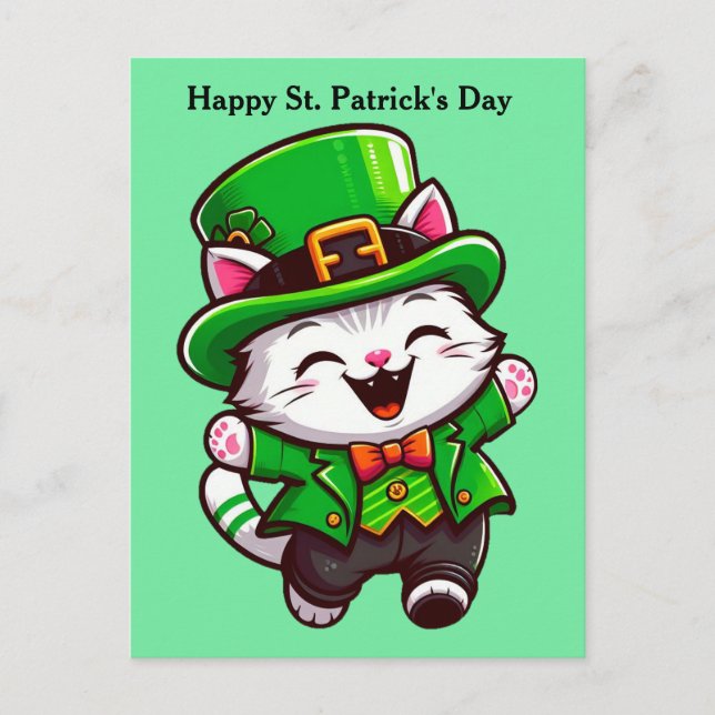 Cute St. Patrick's Day Cat post card (Front)
