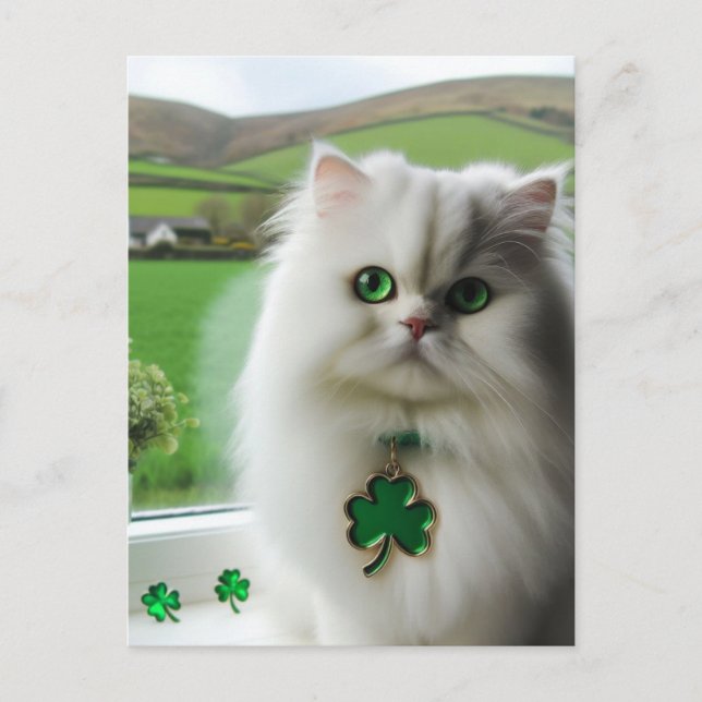 Cute St. Patricks Day Cat Postcard (Front)