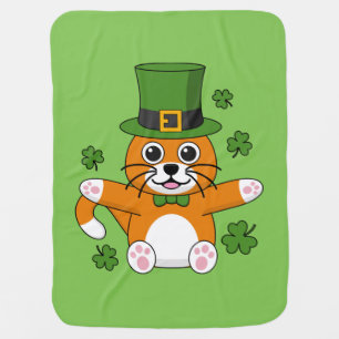 Cute St Patrick's Day Cat with Shamrocks Cartoon Baby Blanket
