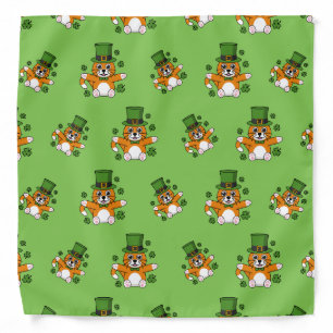 Cute St Patrick's Day Cat with Shamrocks Cartoon Bandana