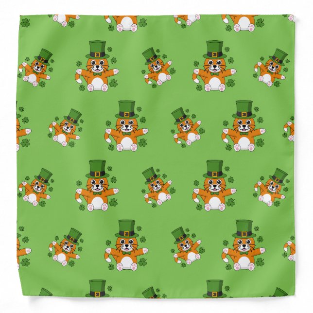 Cute St Patrick's Day Cat with Shamrocks Cartoon Bandana (Front)