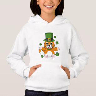 Cute St Patrick's Day Cat with Shamrocks Cartoon Hoodie