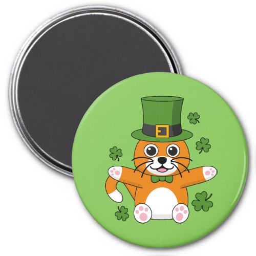 Cute St Patricks Day Cat with Shamrocks Cartoon Magnet