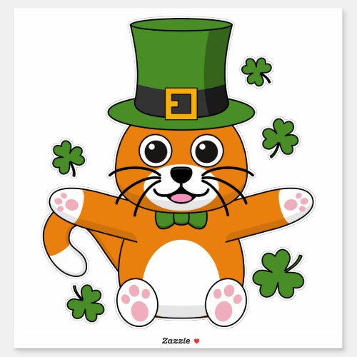 Cute St Patricks Day Cat with Shamrocks Cartoon Sticker