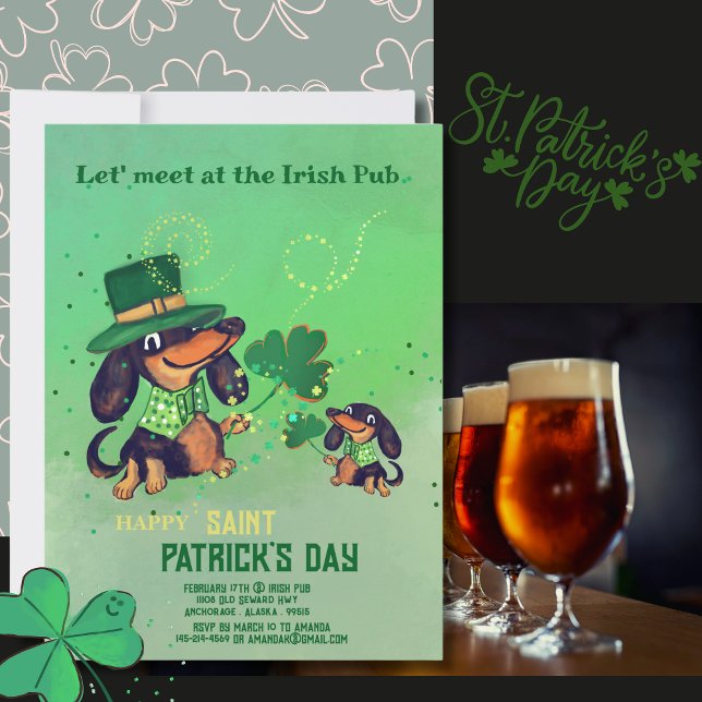 Cute ST. Patrick's Day Dachshunds Invitation (Cute ST. Patrick's Day Dachshunds Invitation )