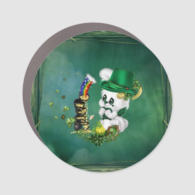 Cute st. patrick's day design with little bunny car magnet (Front)