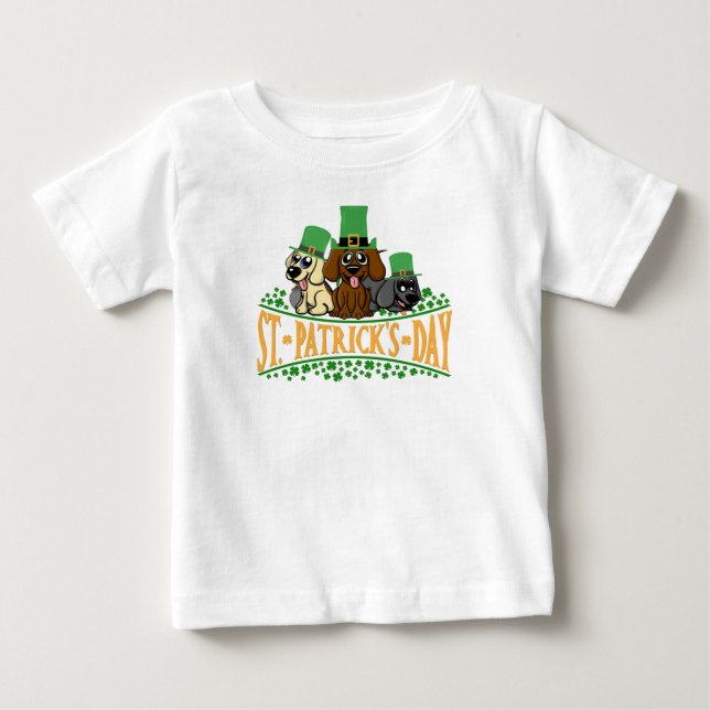 Cute St Patrick's Day Dogs Leprechaun Hat Shamrock Baby T-Shirt (Front)