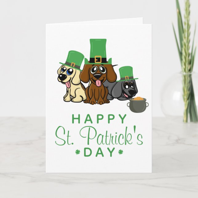 Cute St. Patrick's Day Dogs Leprechaun Hats Card (Front)
