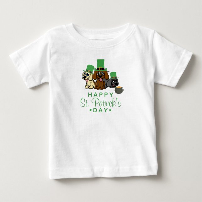 Cute St. Patrick's Day Dogs Leprechaun Hats Puppy Baby T-Shirt (Front)