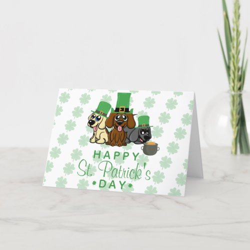 Cute St Patricks Day Dogs Leprechaun Hats Puppy Holiday Card