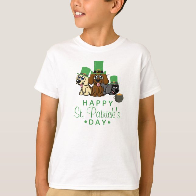 Cute St. Patrick's Day Dogs Leprechaun Hats Puppy T-Shirt (Front)