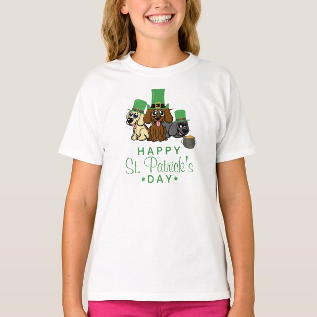 Cute St. Patrick's Day Dogs Leprechaun Hats Puppy T-Shirt (Front)