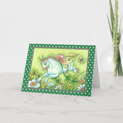 CUTE ST PATRICKS DAY FLYING IRISH PONY FAIRY HOLIDAY CARD