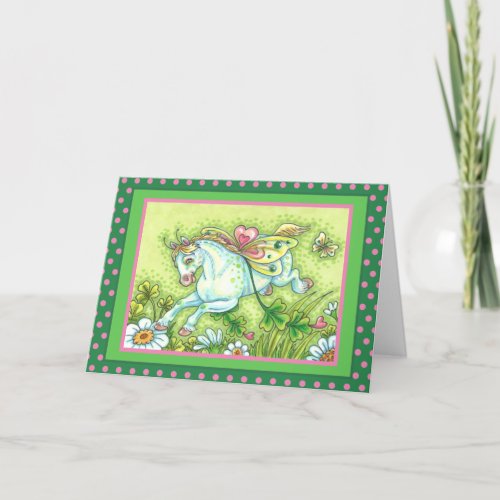 CUTE ST PATRICKS DAY FLYING IRISH PONY FAIRY HOLIDAY CARD