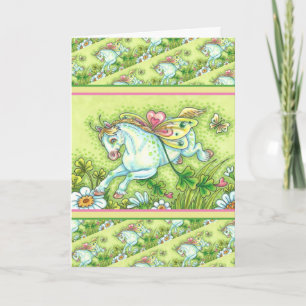 CUTE ST. PATRICK'S DAY FLYING IRISH PONY, FAIRY HOLIDAY CARD