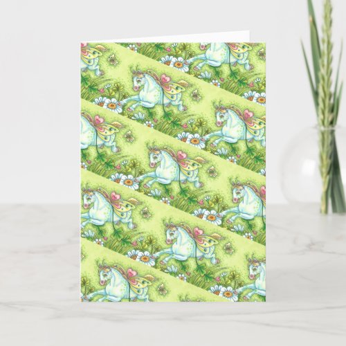 CUTE ST PATRICKS DAY FLYING IRISH PONY FAIRY HOLIDAY CARD