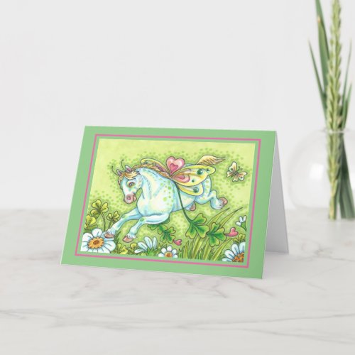 CUTE ST PATRICKS DAY FLYING IRISH PONY FAIRY HOLIDAY CARD