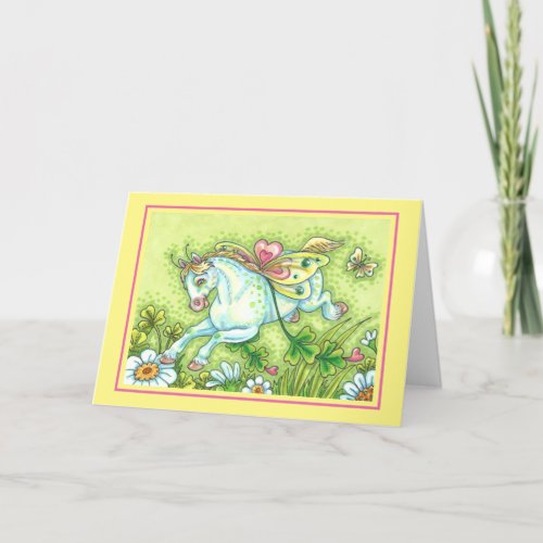 CUTE ST PATRICKS DAY FLYING IRISH PONY FAIRY HOLIDAY CARD