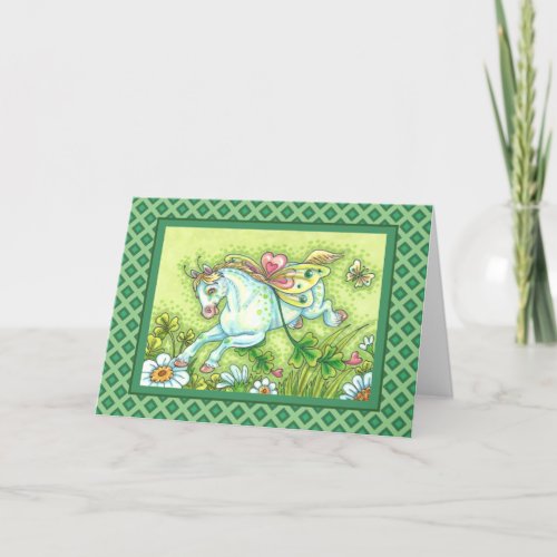 CUTE ST PATRICKS DAY FLYING IRISH PONY FAIRY HOLIDAY CARD