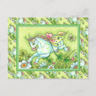 CUTE ST. PATRICK'S DAY FLYING IRISH PONY, FAIRY HOLIDAY POSTCARD