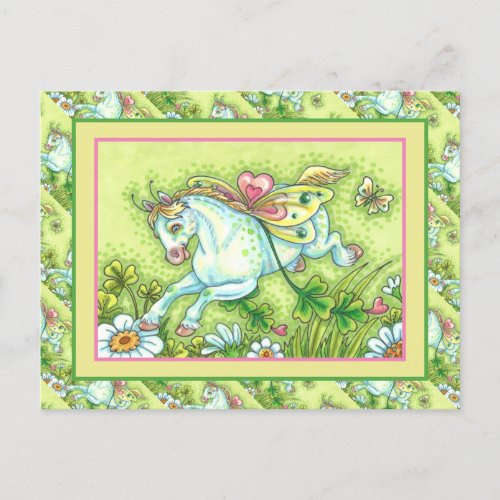 CUTE ST PATRICKS DAY FLYING IRISH PONY FAIRY HOLIDAY POSTCARD