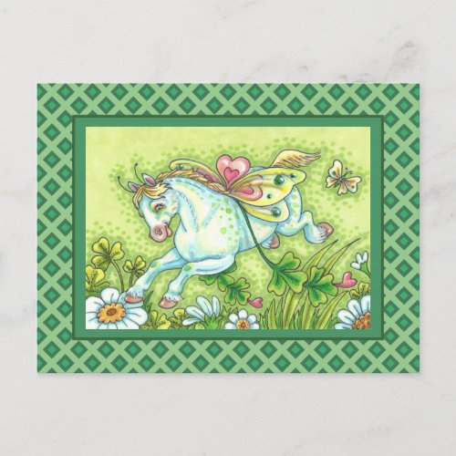 CUTE ST. PATRICK'S DAY FLYING IRISH PONY, FAIRY HOLIDAY POSTCARD