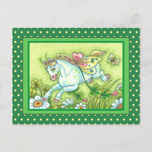 CUTE ST PATRICKS DAY FLYING IRISH PONY FAIRY HOLIDAY POSTCARD