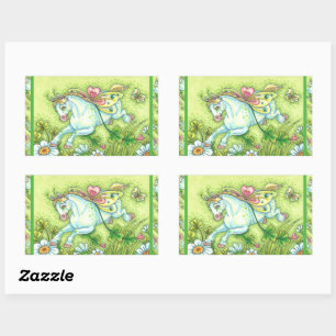 CUTE ST. PATRICK'S DAY FLYING IRISH PONY, FAIRY RECTANGULAR STICKER
