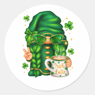 Cute St Patricks Day Gnome Drinking Coffee Classic Round Sticker