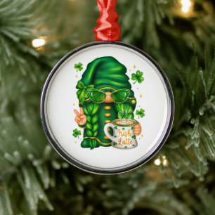 Cute St Patricks Day Gnome Drinking Coffee Metal Ornament
