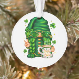 Cute St Patricks Day Gnome Drinking Coffee Ornament