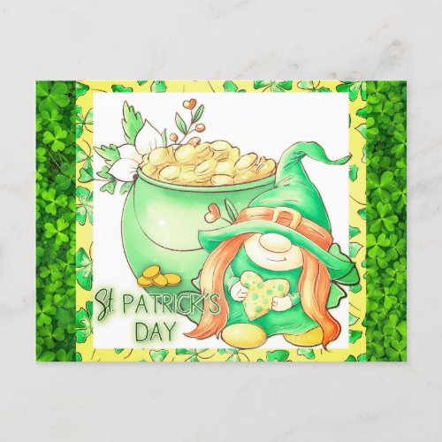Cute St Patricks Day Gnome Girl Green Shamrock Postcard