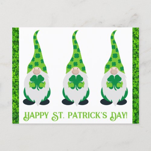 Cute St Patricks Day Gnome Green Shamrock Postcard