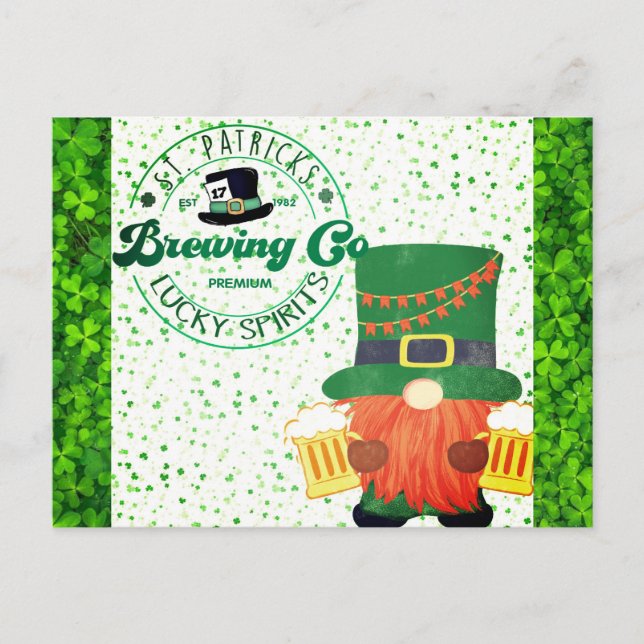 Cute St Patricks Day Gnome Leprechaun Beer Brewing Postcard (Front)