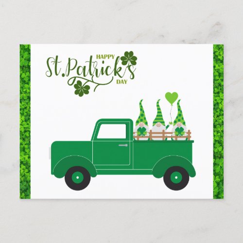 Cute St Patricks Day Gnome Shamrock Green Truck Postcard