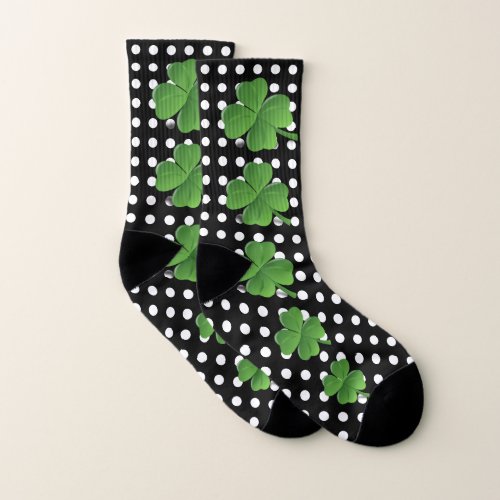 Cute St Patricks Day Green Shamrocks Polka Dot Socks