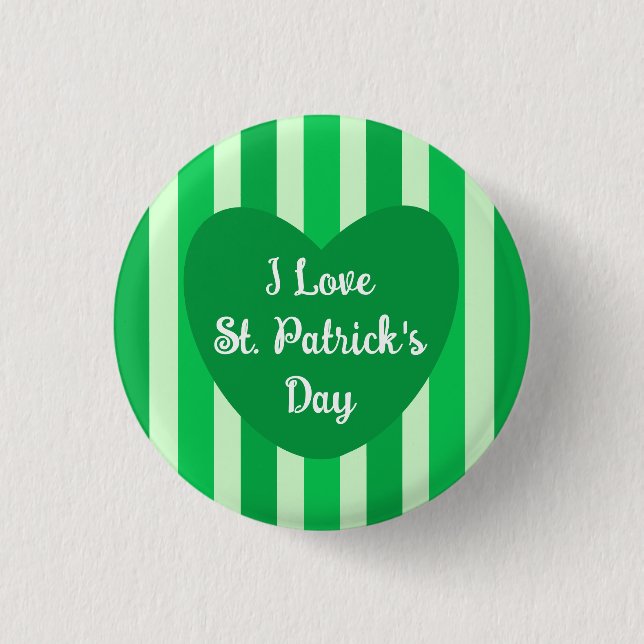 Cute St. Patrick's Day Green Striped Simple Button (Front)
