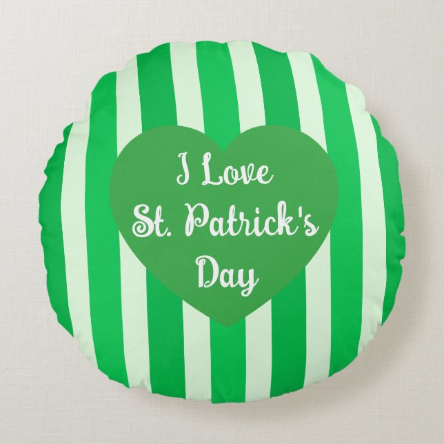 Cute St. Patrick's Day Green Striped Simple Round Pillow (Front)