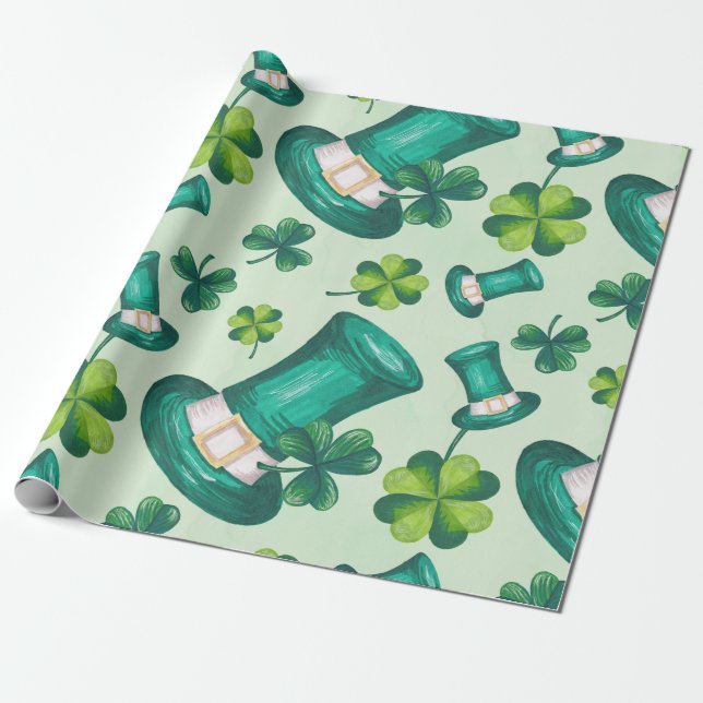 Cute St. Patrick's Day Green   Wrapping Paper (Unrolled)